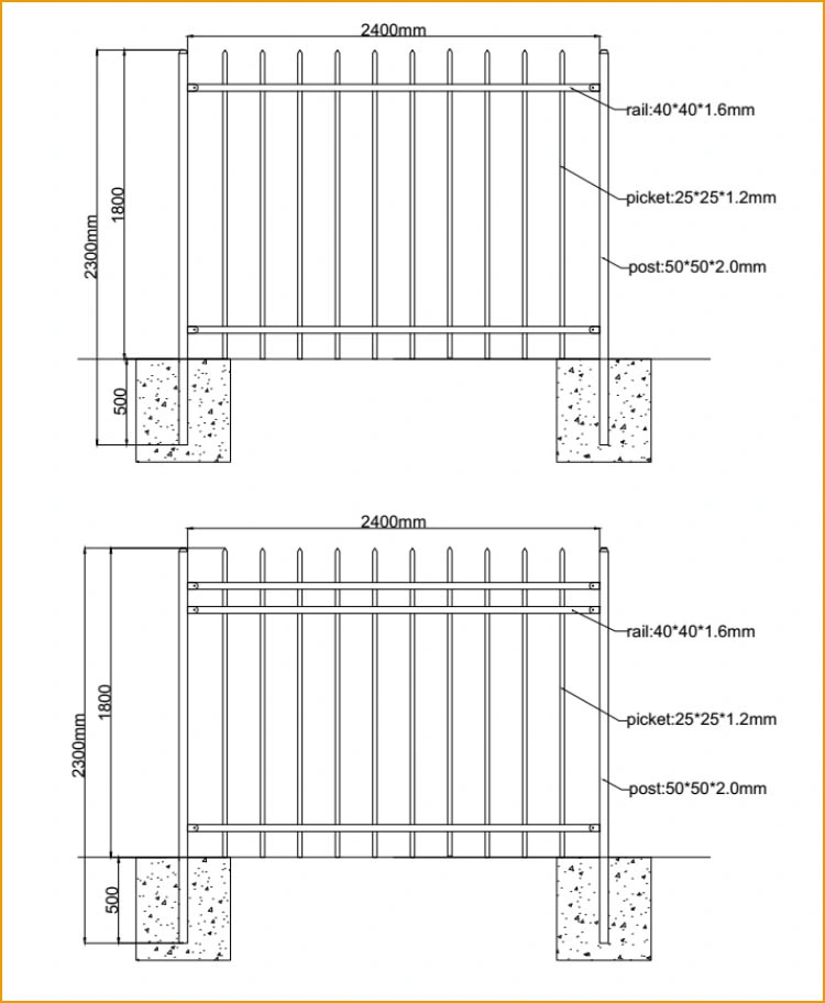 Spear Security Powder Coated Iron Fencing with Tube Hand Rails