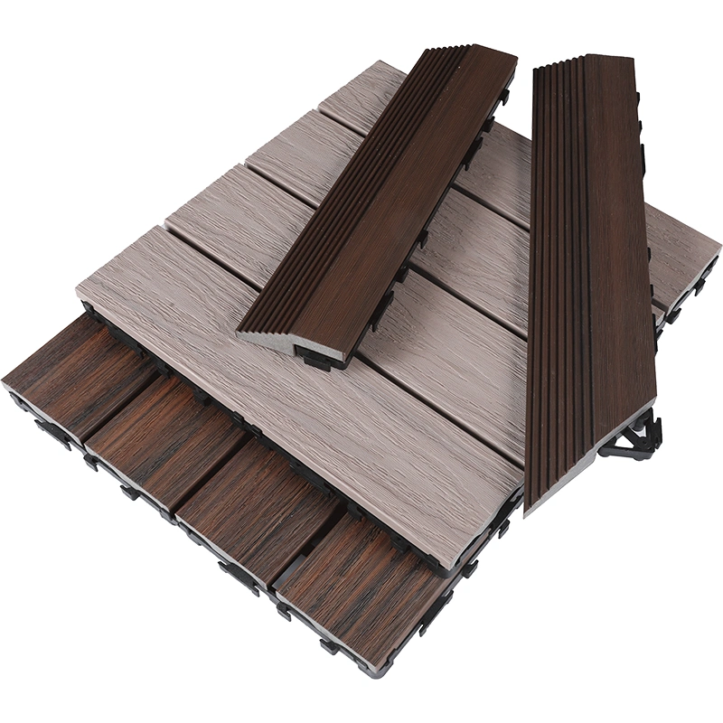 Outdoor Floor Tile WPC Flooring Wood Texture Solid Decking WPC DIY Interlock Deck Tile