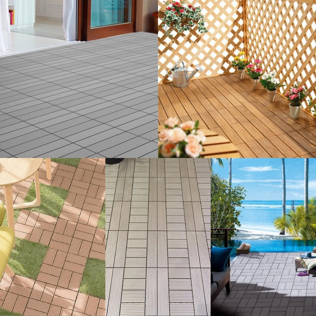 Wood Plastic WPC DIY Floor Boards Interlock Waterproof Outdoor Decking Tile 300*300mm DIY Wood Plastic Composite Hollow Tiles